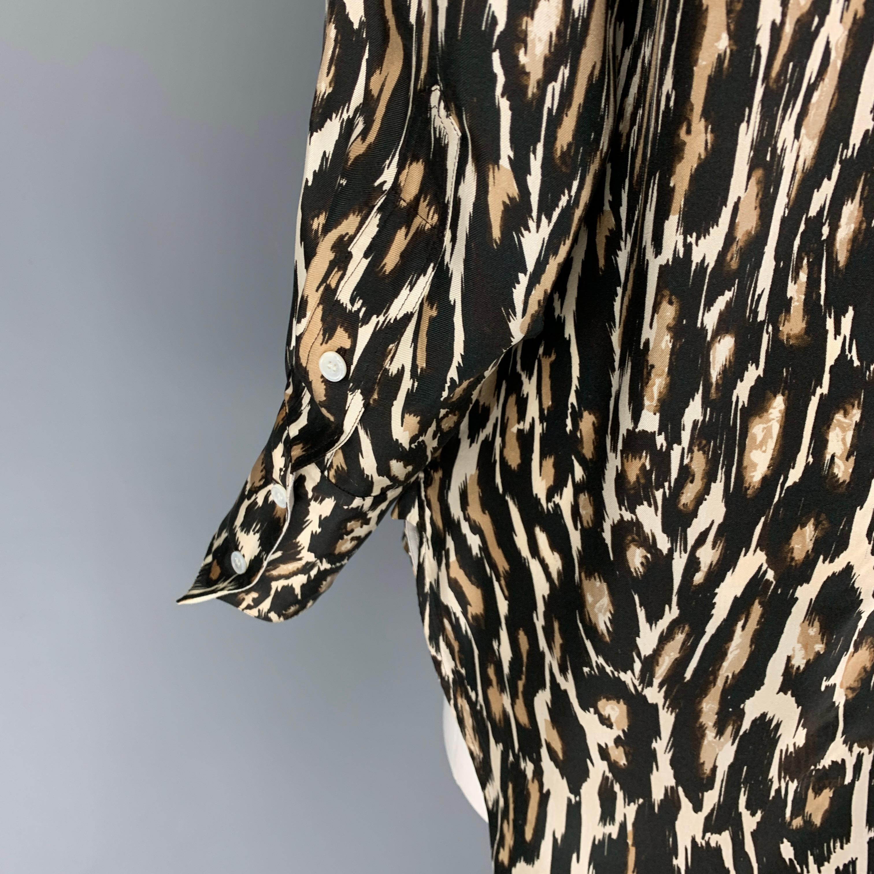 CALVIN KLEIN 205W39NYC Size S Black Brown Silk Leopard Nehru Collar Shirt 1