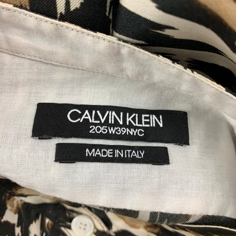 CALVIN KLEIN 205W39NYC Size S Black Brown Silk Leopard Nehru Collar Shirt For Sale 4