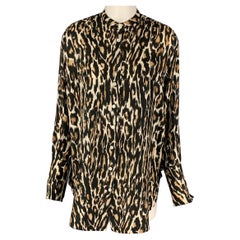 CALVIN KLEIN 205W39NYC Size S Black Brown Silk Leopard Nehru Collar Shirt