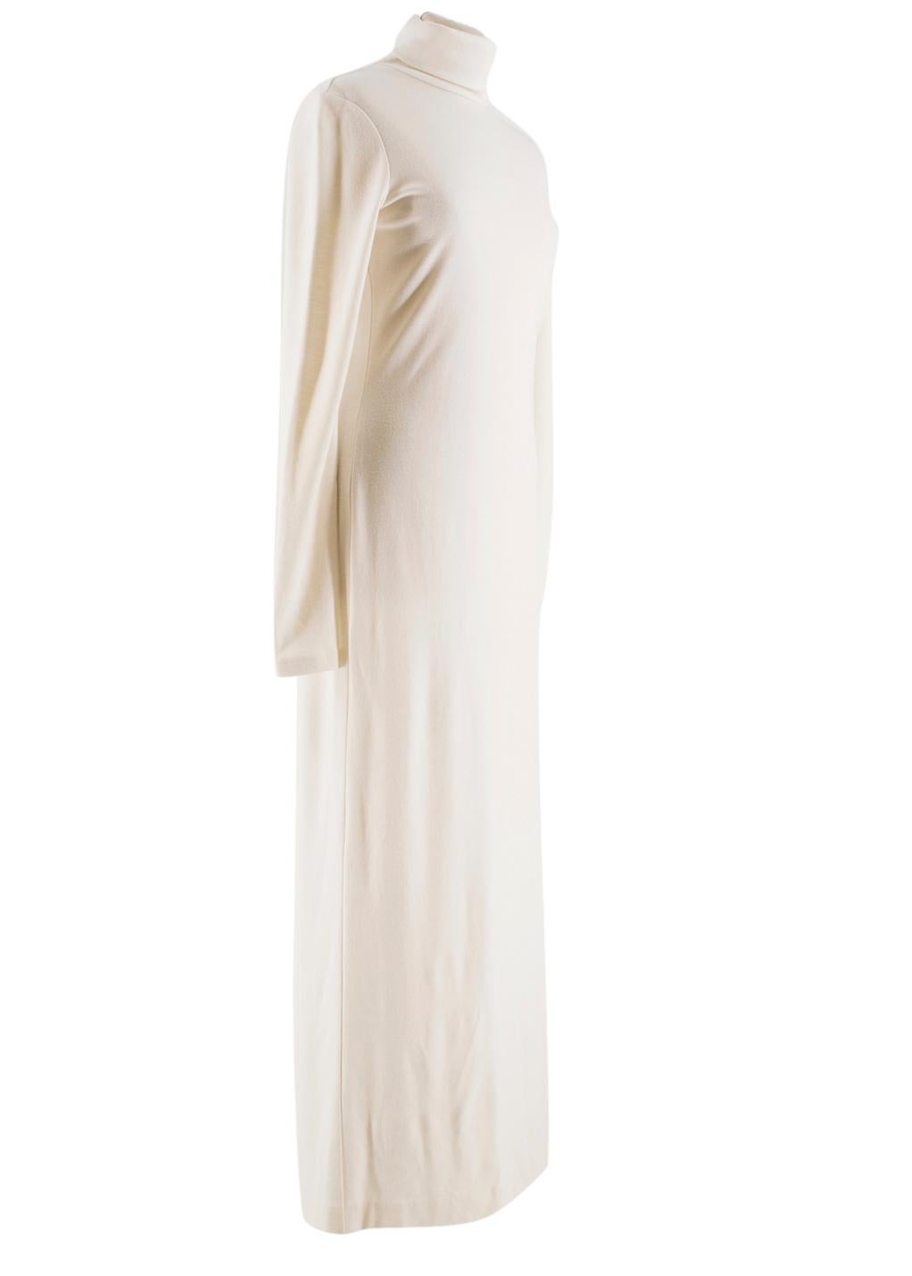 Calvin Klein Turtleneck Long Dress in Wool Jersey 

- White, heavy-weight long sleeves, long dress 
- Crafted from luxury wool jersey 
- Designed with a turtleneck, '205W39NYC' embroidery and a long silhouette
- Centre back slit
- 100% virgin