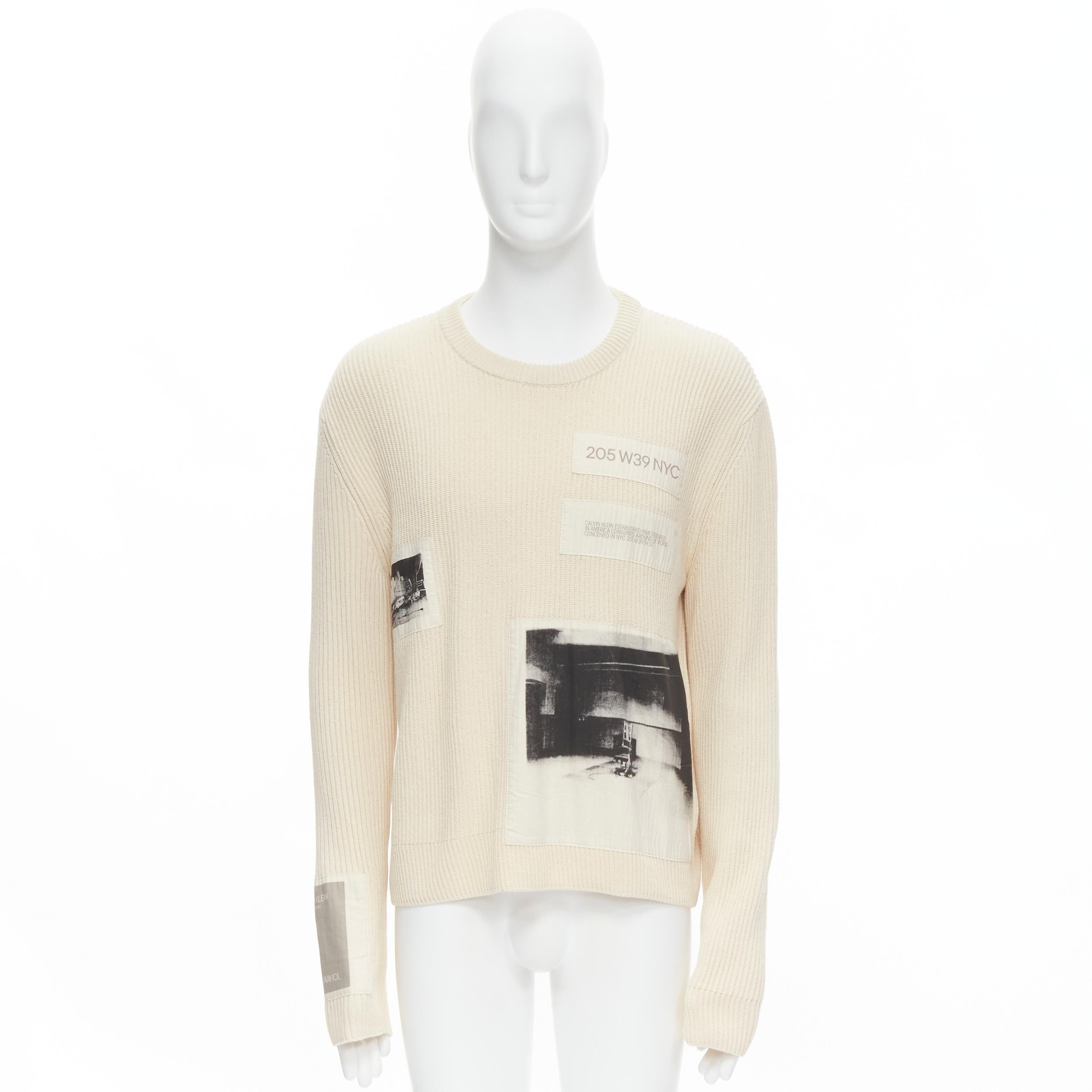 CALVIN KLEIN 295W39NYV Andy Warhol patchwork beige ribbed cotton sweater M 2