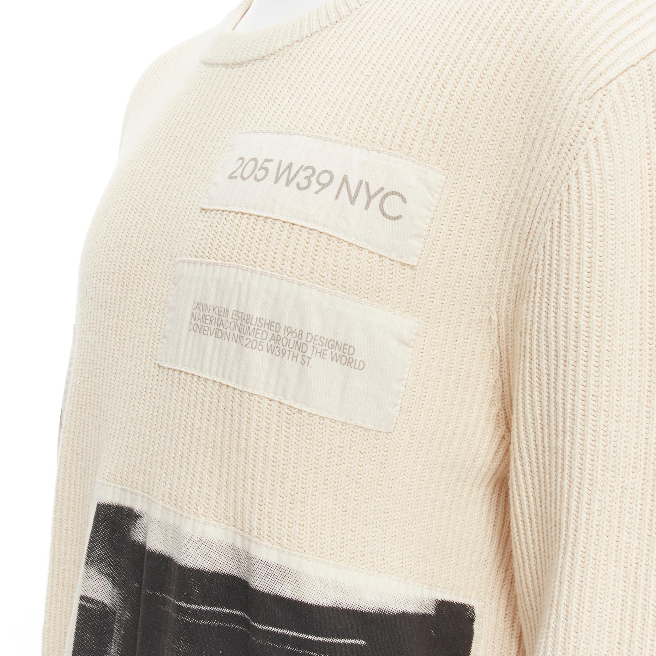 CALVIN KLEIN 295W39NYV Andy Warhol patchwork beige ribbed cotton sweater M 
Reference: MELK/A00036 
Brand: Calvin Klein 
Designer: Raf Simons 
Collection: Andy Warhol collaboration 
Material: Cotton 
Color: Beige 
Pattern: Solid 
Made in: Italy