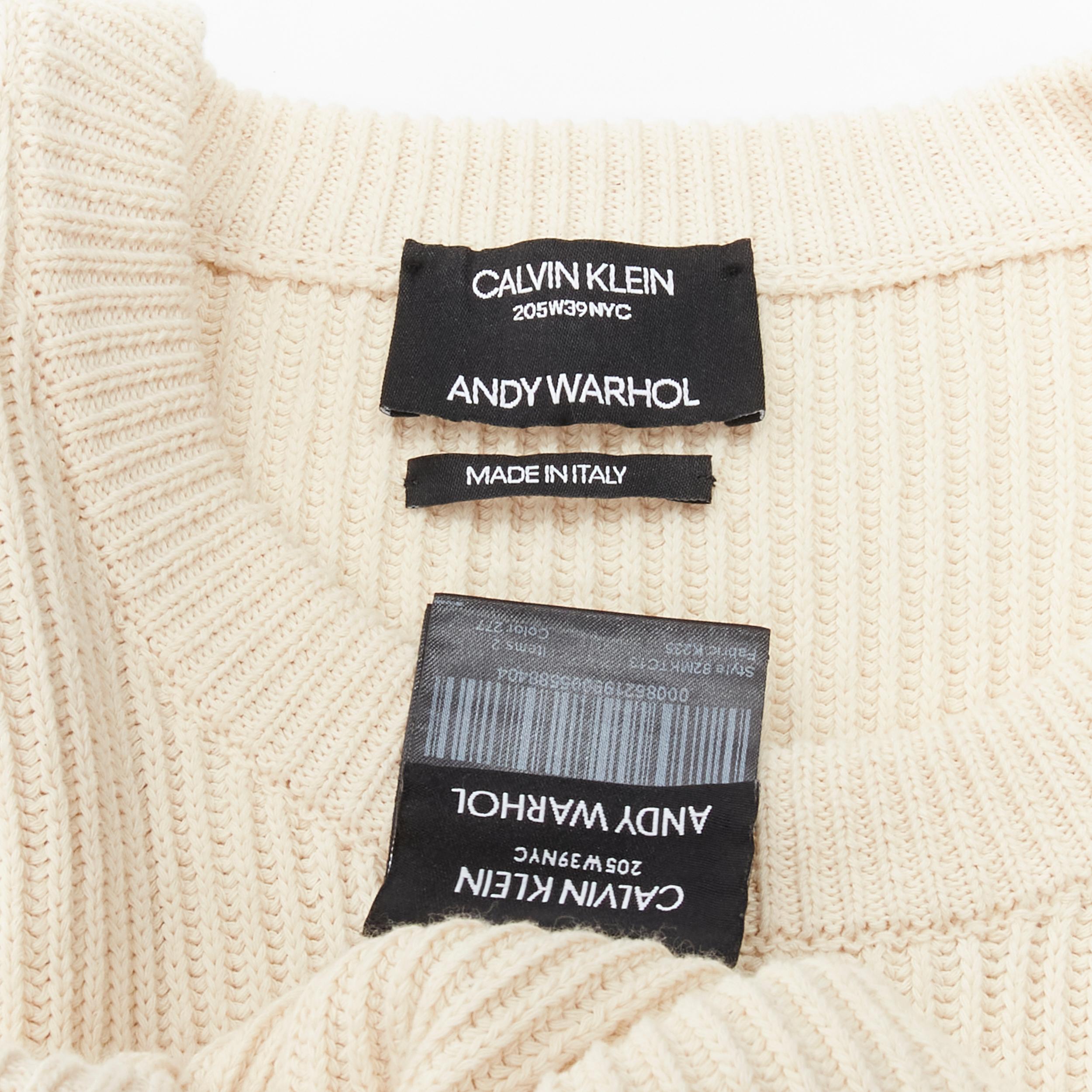 CALVIN KLEIN 295W39NYV Andy Warhol patchwork beige ribbed cotton sweater M 1