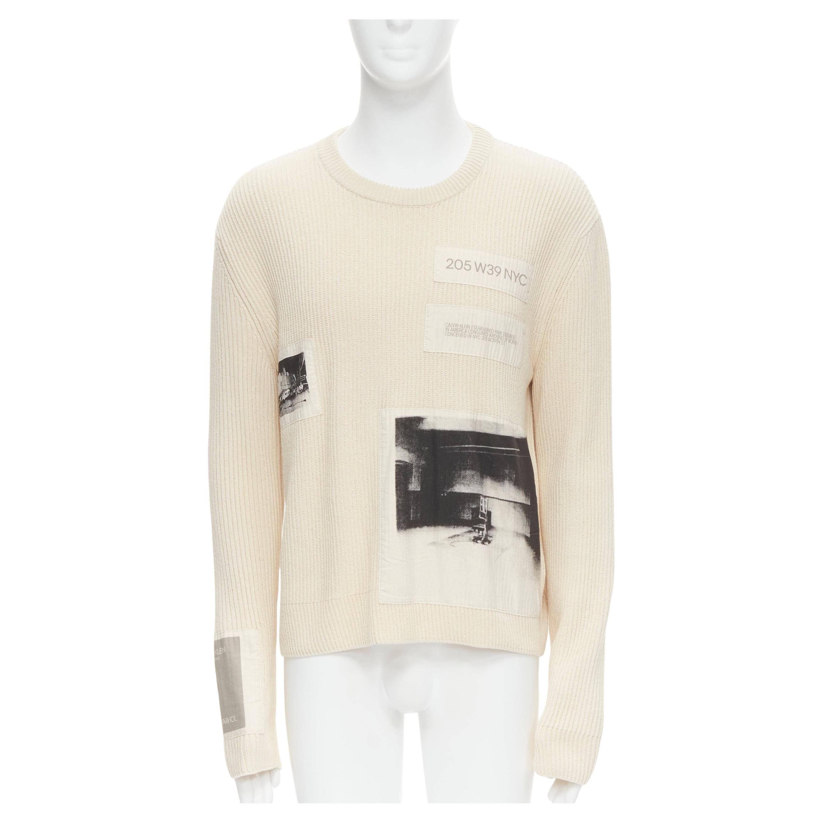 CALVIN KLEIN 295W39NYV Andy Warhol patchwork beige ribbed cotton sweater M