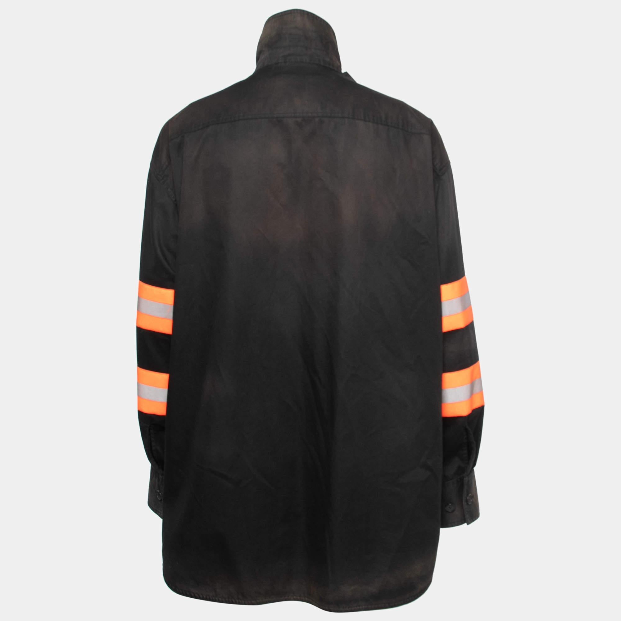 Calvin Klein Black Cotton Reflective Fireman Jacket  In Excellent Condition For Sale In Dubai, Al Qouz 2