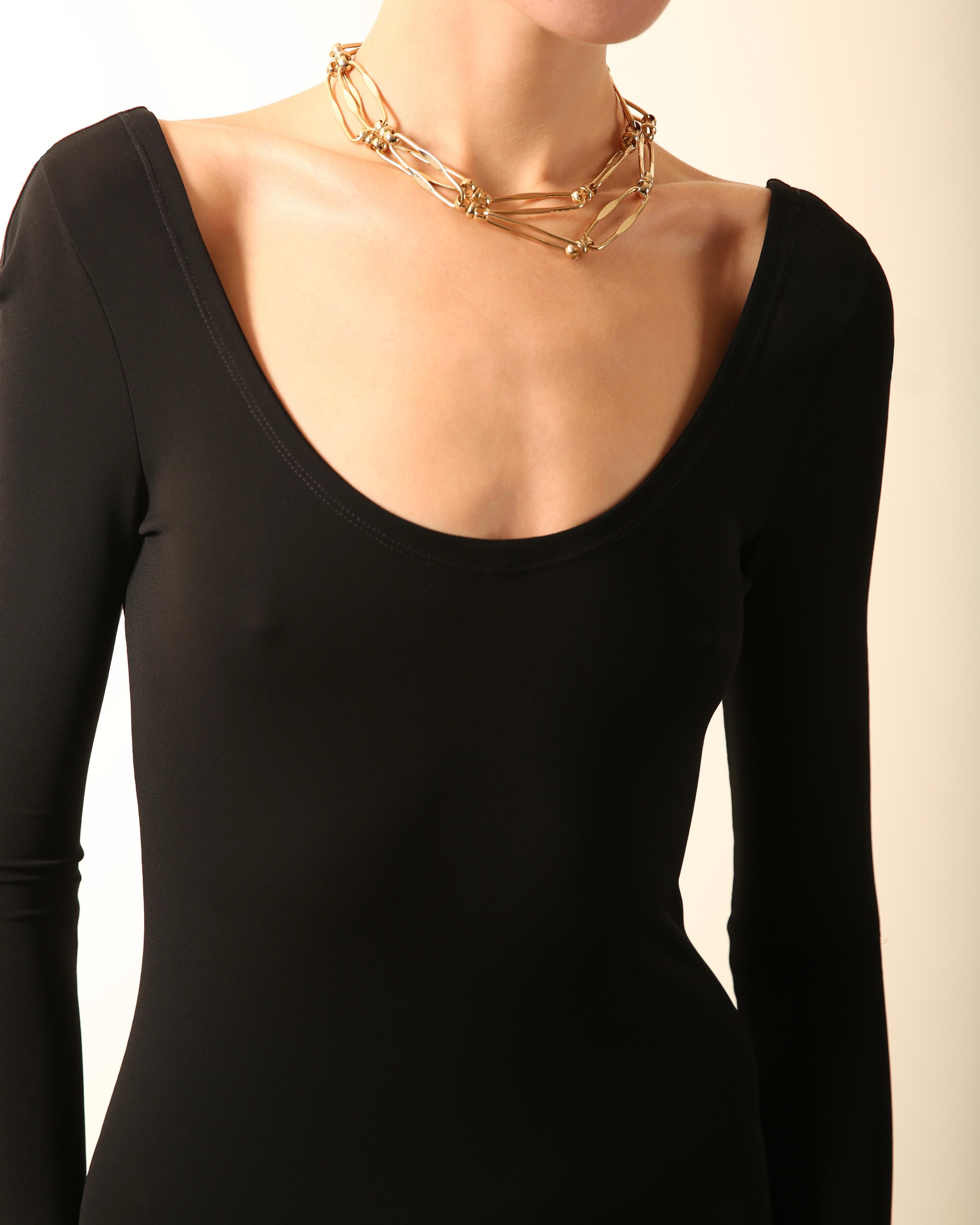 Calvin Klein black stretch scoop neck backless body con midi length dress US 2 1