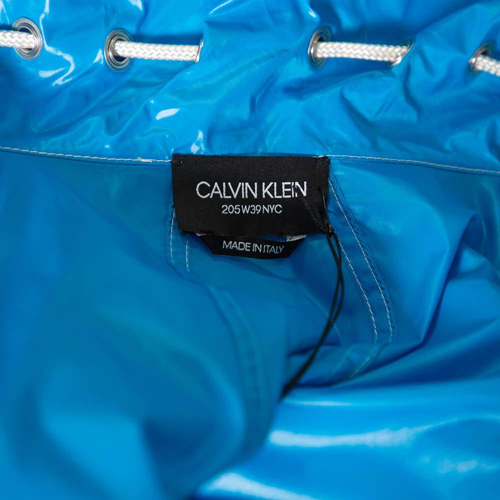 Women's Calvin Klein Blue Synthetic Zip Front Oversized Rain Overcoat M For Sale