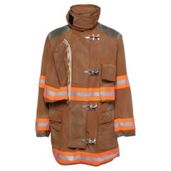Used Calvin Klein Brown Distressed Cotton Fireman Reflective Jacket 