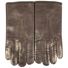 CALVIN KLEIN Guanti in pelle marrone e cachemire