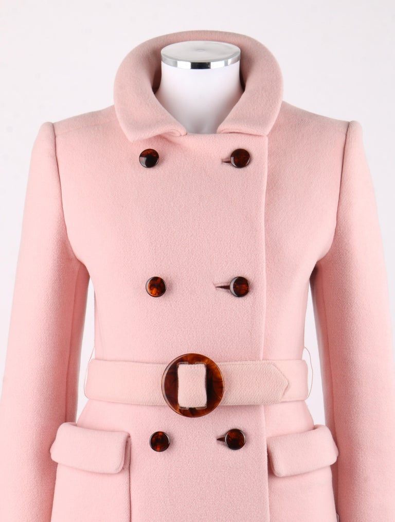 CALVIN KLEIN c.1960's Mod Soft Pink Wool Tortoise Shell Belted Top Coat at  1stDibs | calvin klein pink coat