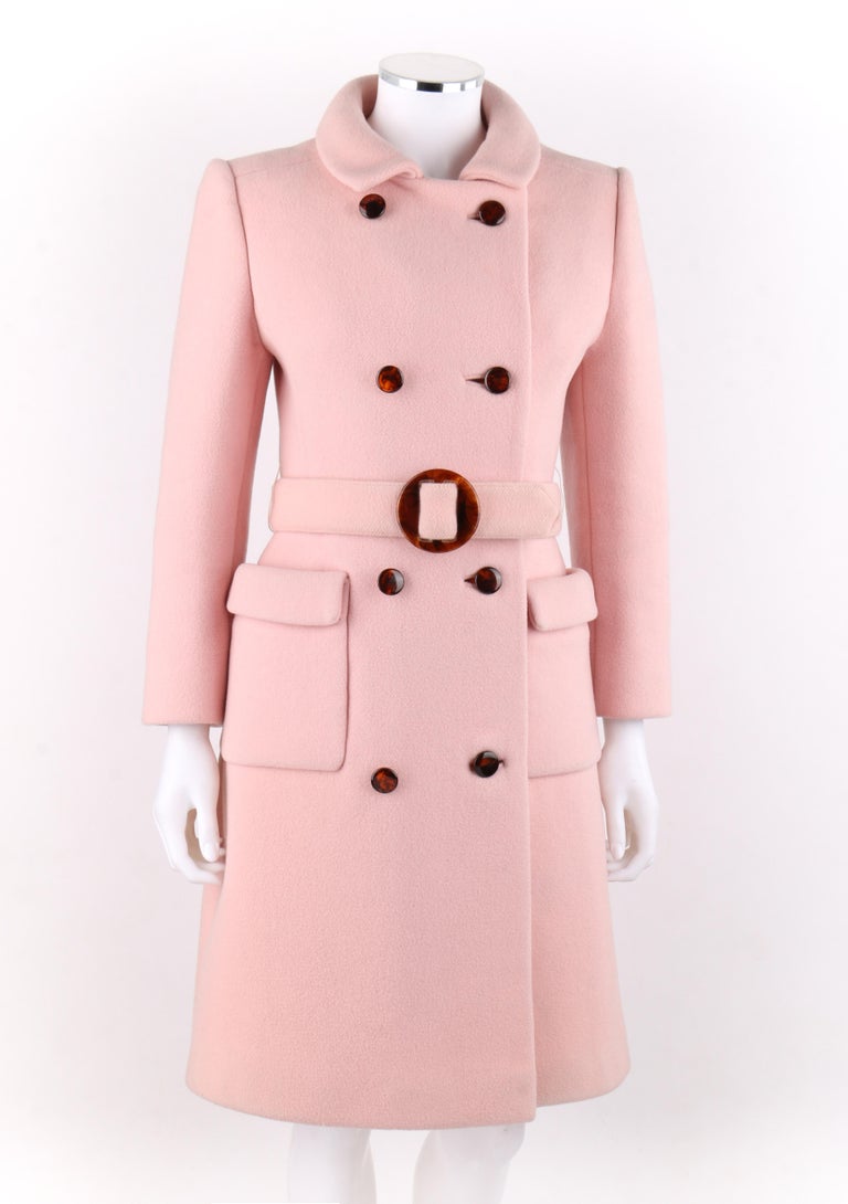 CALVIN KLEIN c.1960's Mod Soft Pink Wool Tortoise Shell Belted Top Coat at  1stDibs | calvin klein pink coat