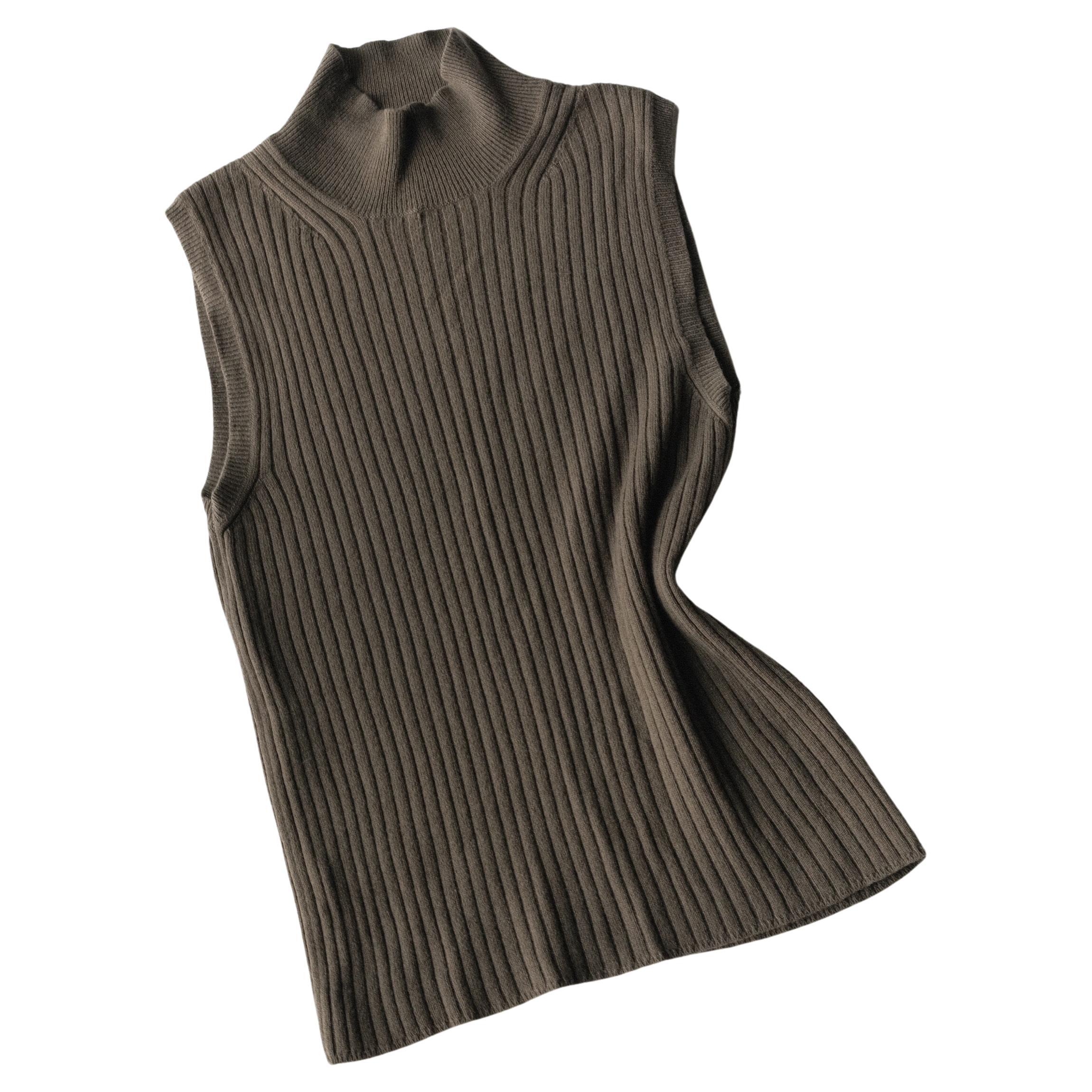 Calvin Klein Cashmere Sleeveless Turtleneck Neutral Small Italy 1990's  For Sale