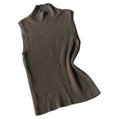 Vintage Calvin Klein Cashmere Sleeveless Turtleneck Neutral Small Italy 1990's 