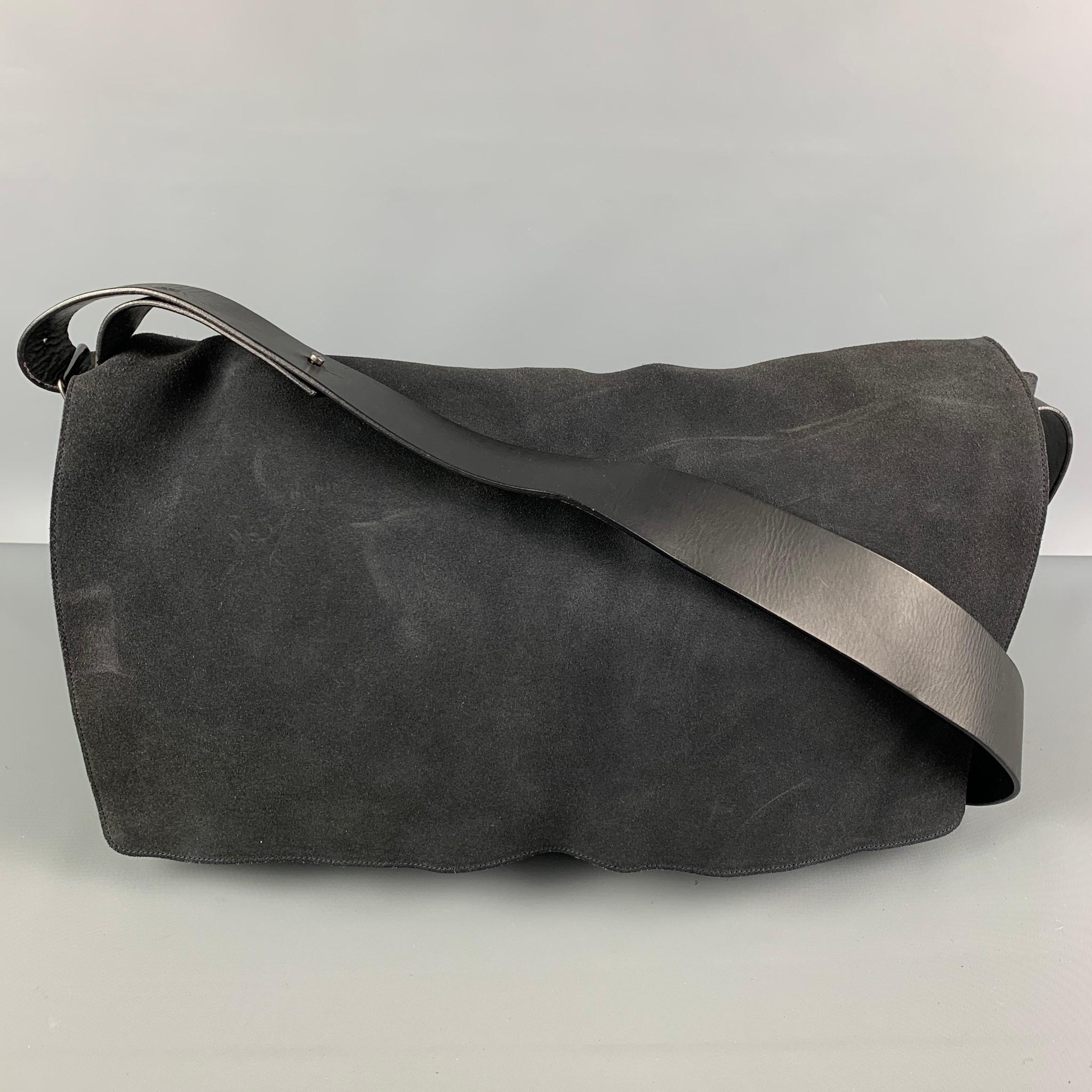 CALVIN KLEIN Charcoal Suede Leather Messenger Bag For Sale at 1stDibs