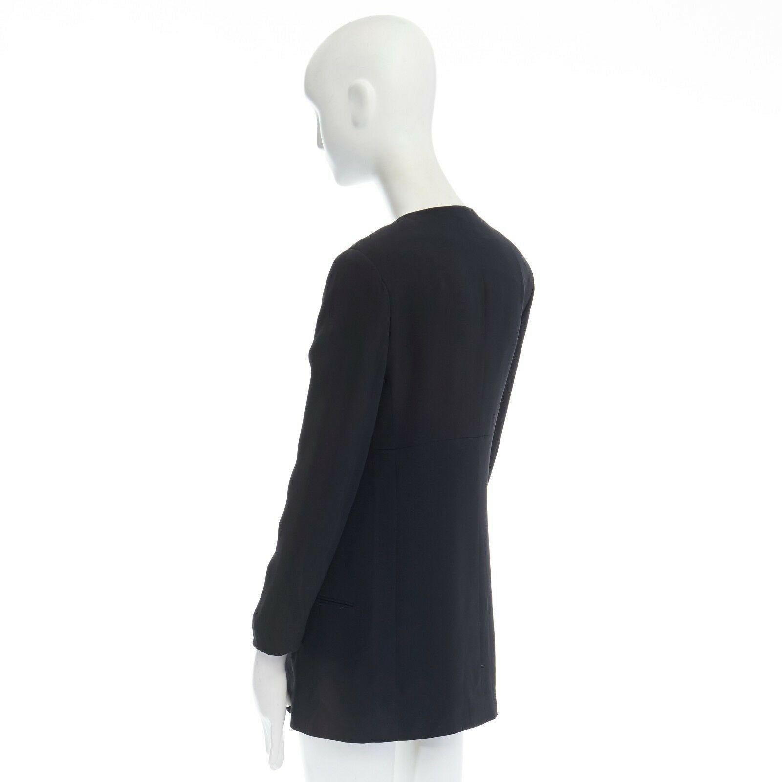 CALVIN KLEIN COLLECTION 100% silk black collarless minimal blazer jacket US2 XS In Excellent Condition In Hong Kong, NT