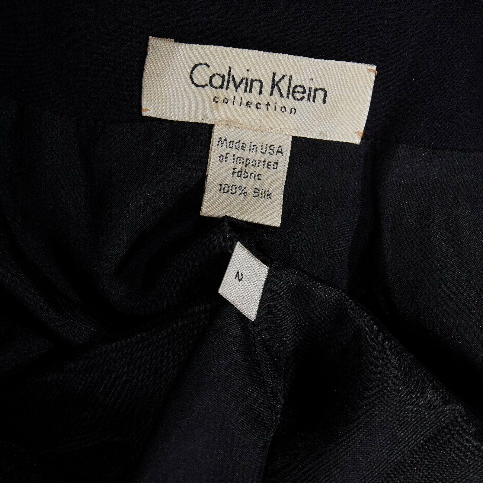 CALVIN KLEIN COLLECTION 100% silk black collarless minimal blazer jacket US2 XS 1