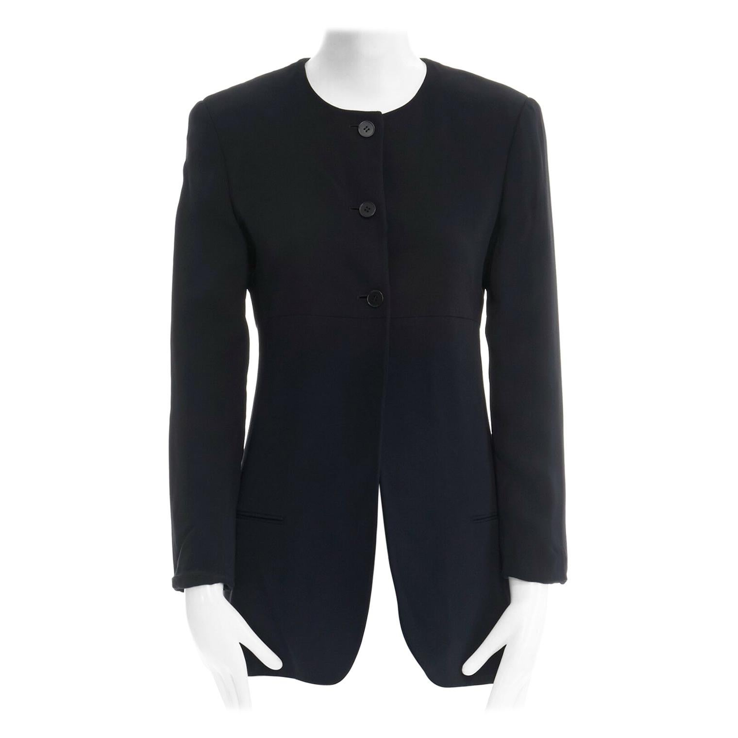 CALVIN KLEIN COLLECTION 100% silk black collarless minimal blazer jacket US2 XS