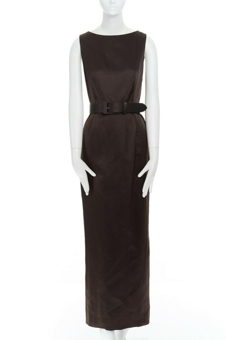 CALVIN KLEIN COLLECTION 100% silk dark brown bateau neck belted column dress US4 at 1stDibs CALVIN KLEIN COLLECTION 100% silk dark brown bateau neck belted column dress US4 at 1stDibs
