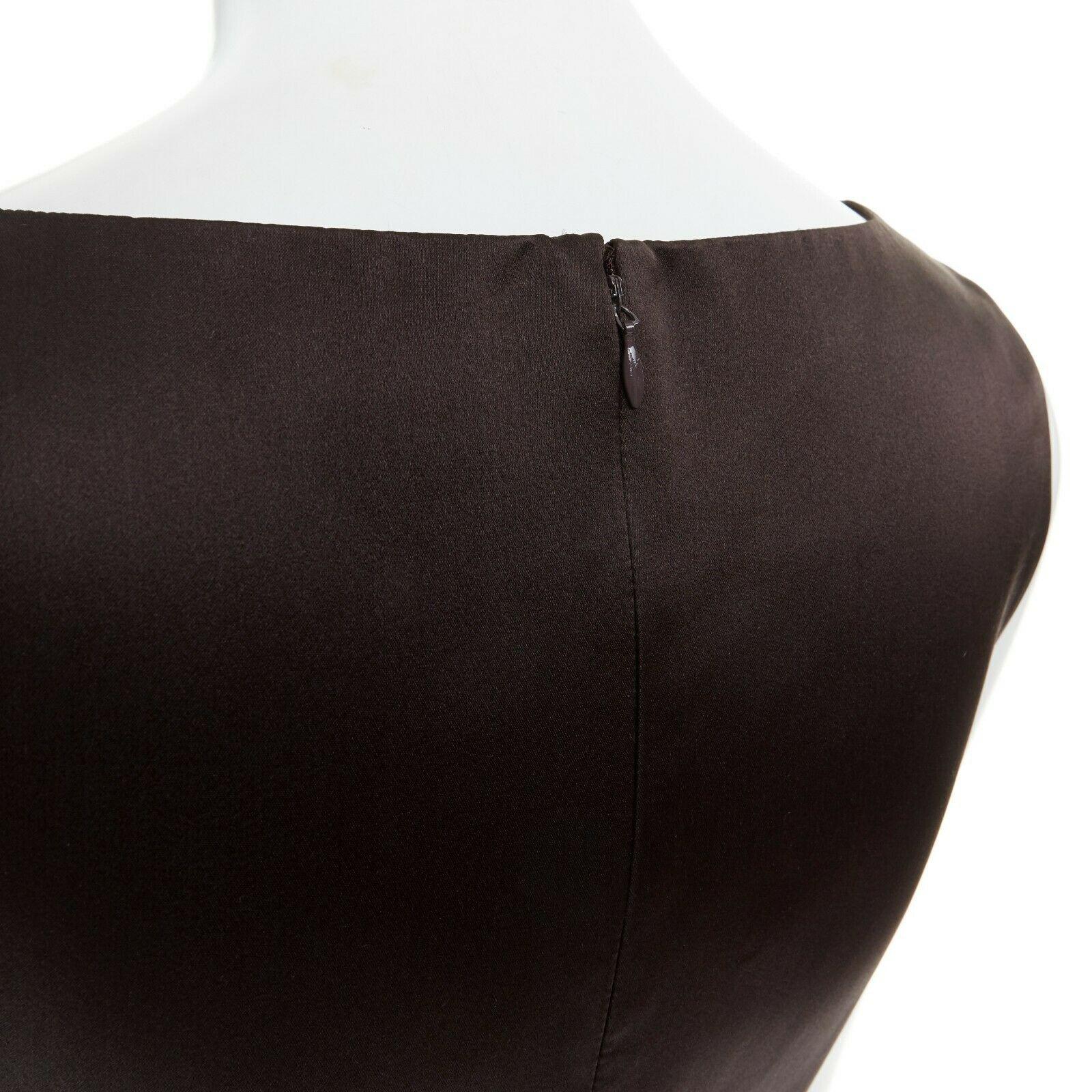 CALVIN KLEIN COLLECTION 100% silk dark brown bateau neck belted column dress US4 4