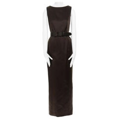 CALVIN KLEIN COLLECTION 100% silk dark brown bateau neck belted column dress US4