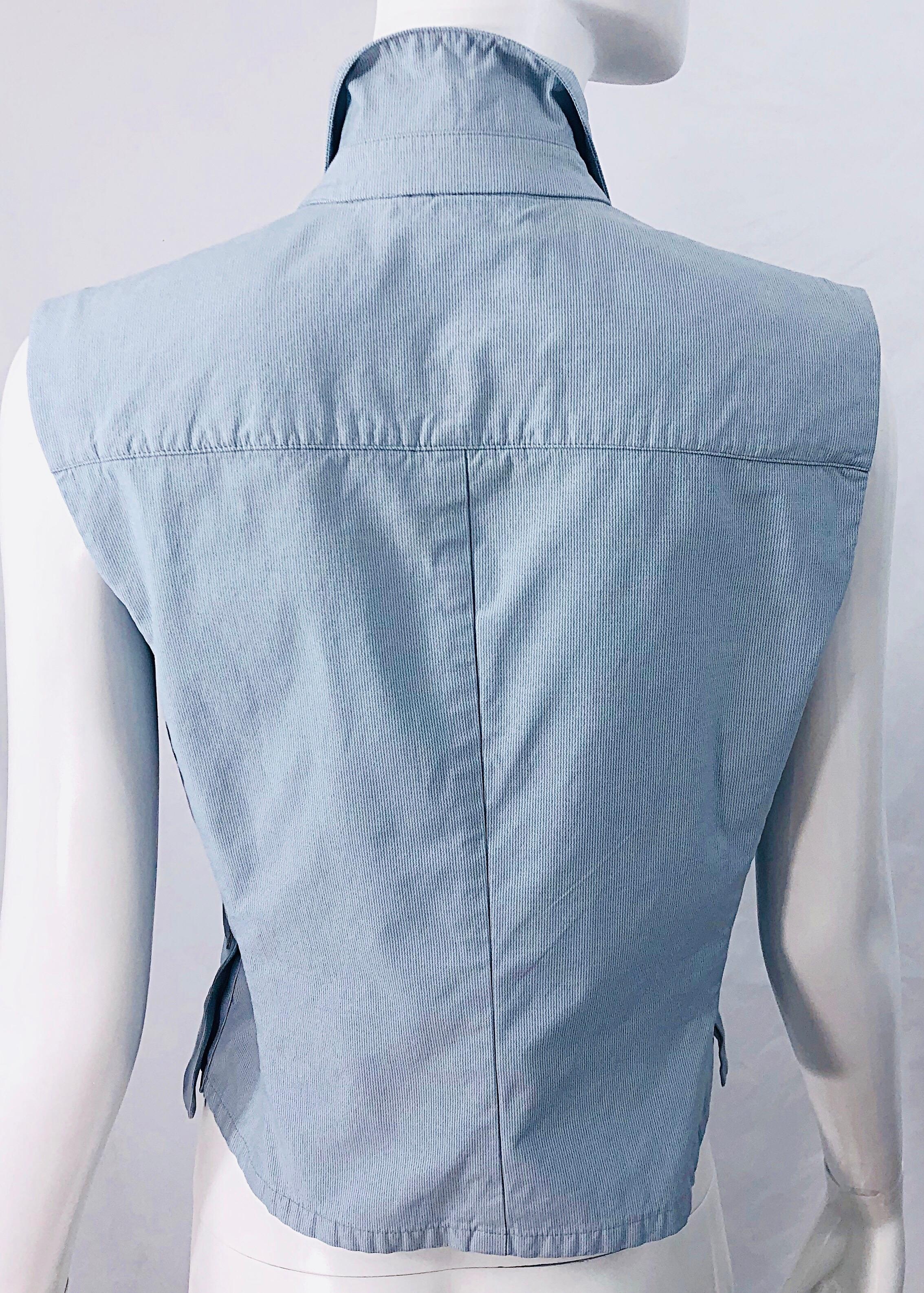 Calvin Klein Collection 1990s Size 6 8 Seersucker Utility Vintage 90s Vest Shirt For Sale 2