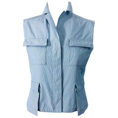 Calvin Klein Collection 1990s Size 6 Seersucker Utility Vintage 90s Vest Shirt