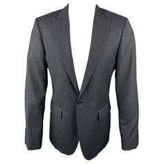CALVIN KLEIN COLLECTION 38 Charcoal Glenplaid Wool Peak Lapel Sport Coat