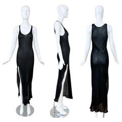CALVIN KLEIN COLLECTION 90's Vintage Black Silk Sheer Long Dress Maxi Slit