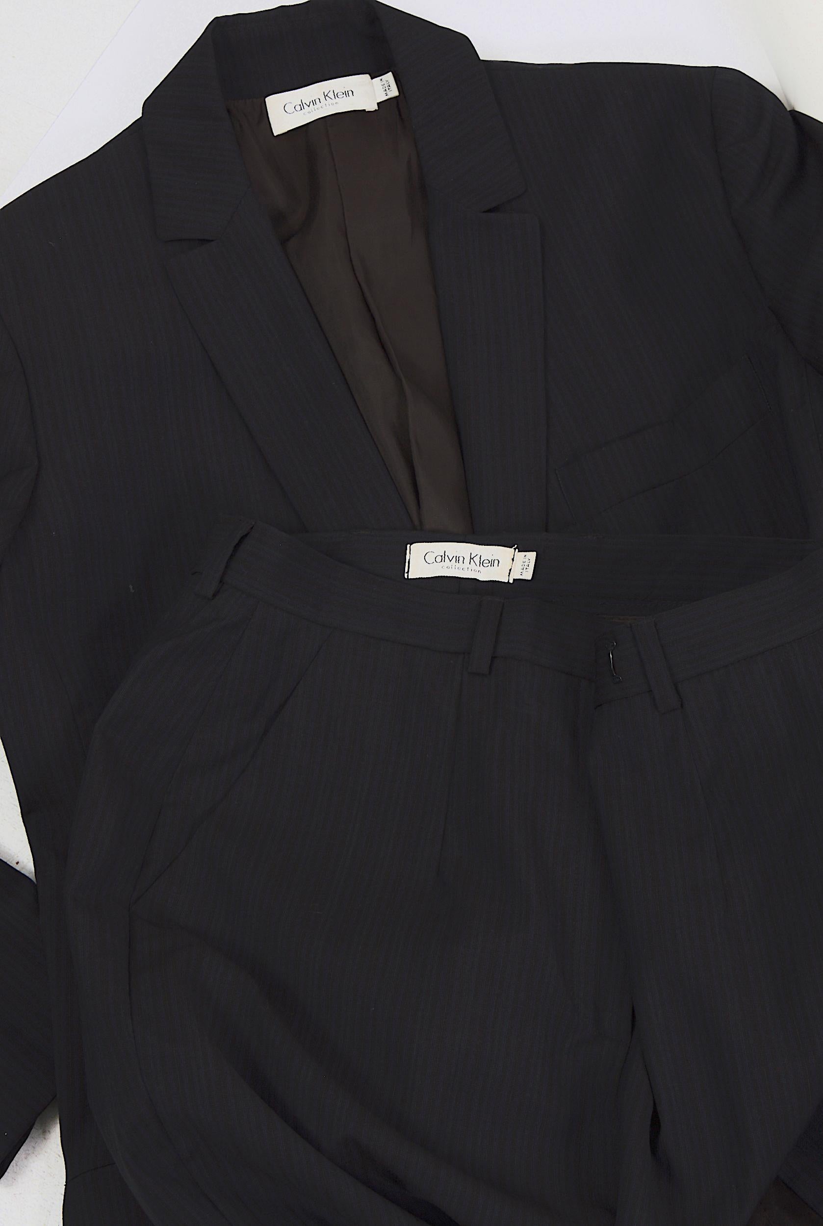 Calvin Klein collection by Calvin Klein vintage 1990's tailored pin stripe suit For Sale 10