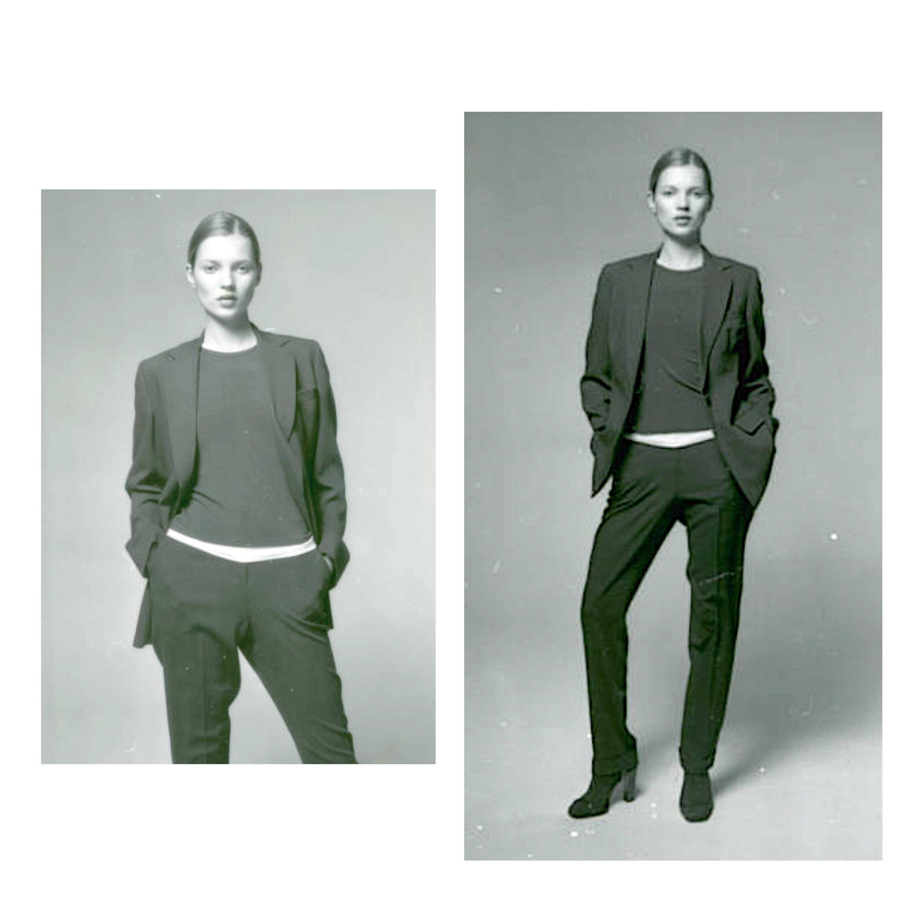 Calvin Klein Collection de Calvin Klein Traje de raya diplomática a medida vintage de los años 90
Calvin Klein definió el aspecto del minimalismo estadounidense en los años 90: elegante, discreto y moderno sin esfuerzo. Este traje vintage de la