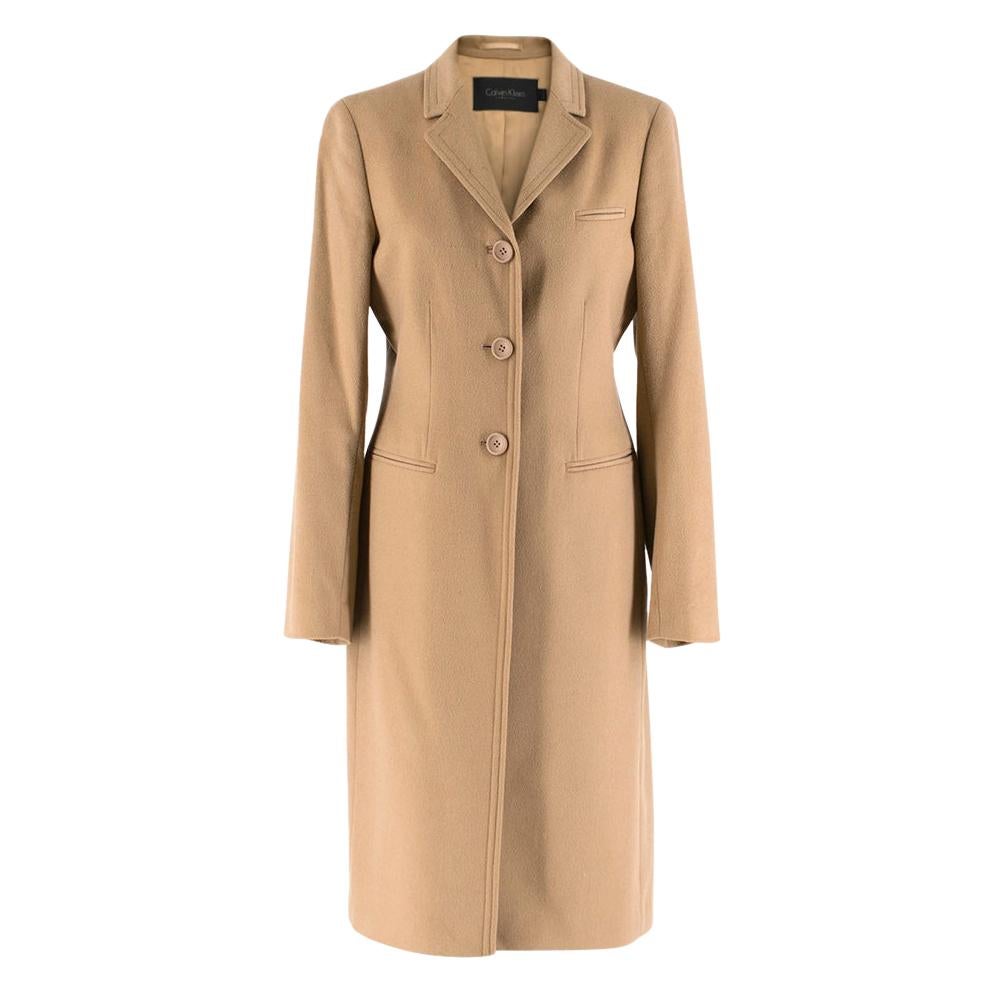 Calvin Klein Collection Camel Wool & Cashmere Blend Coat SIZE 6/42 For Sale