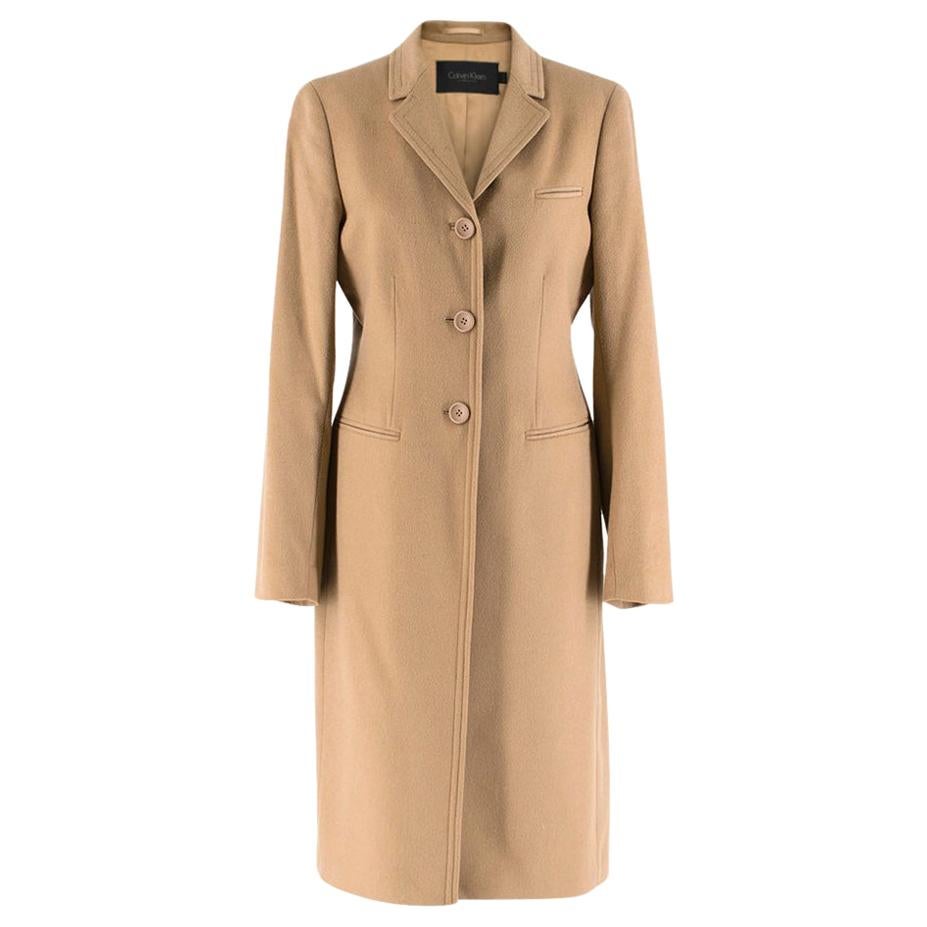 Calvin Klein Collection Camel Wool & Cashmere Blend Coat Size US 6 For Sale
