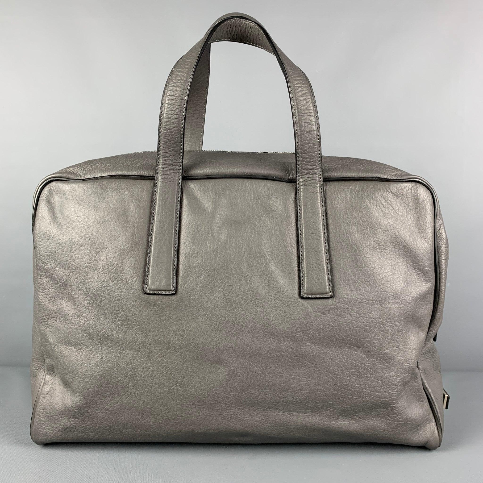 Men's CALVIN KLEIN COLLECTION Grey Leather Travel Bag For Sale