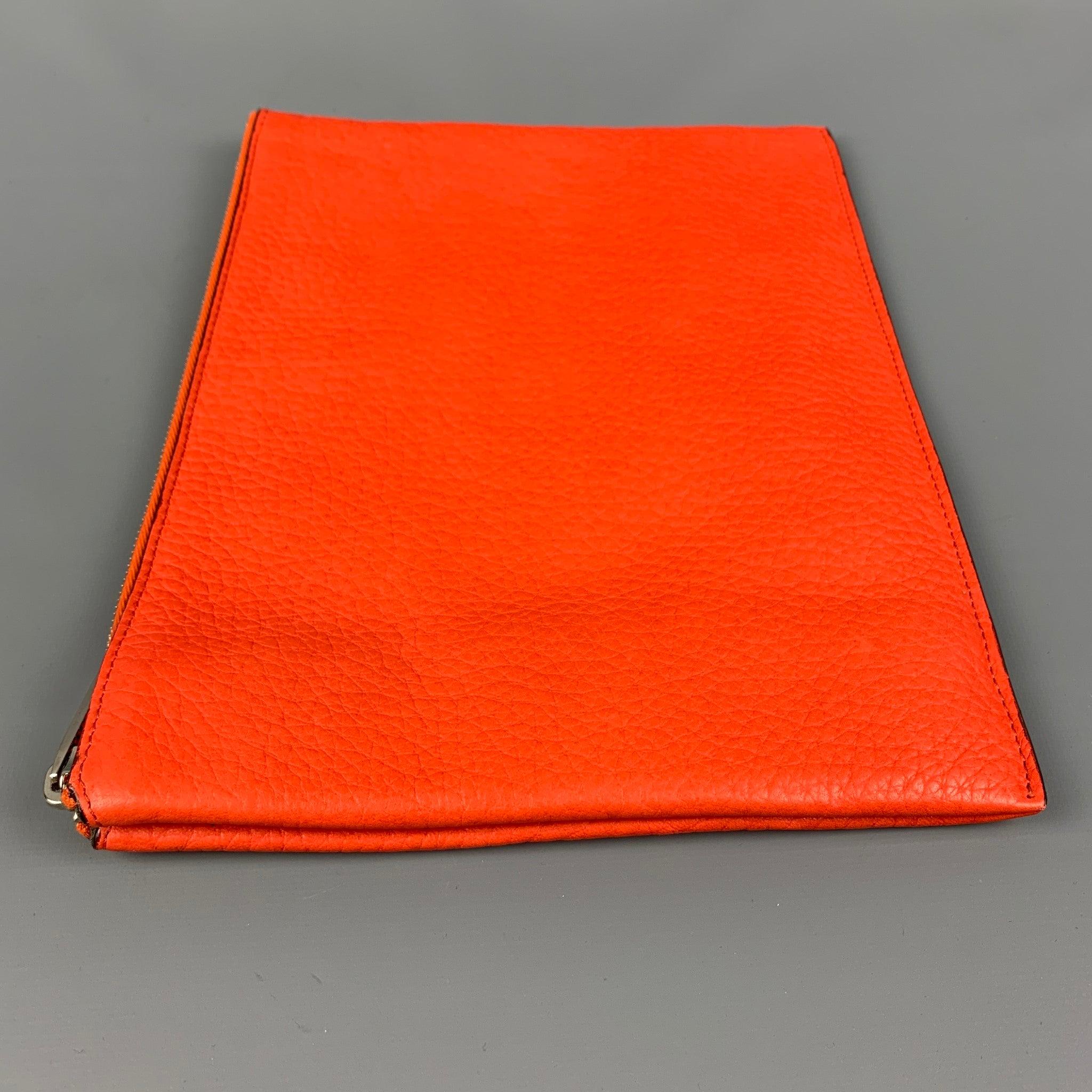Red CALVIN KLEIN COLLECTION Orange Textured Leather Pouch Bag