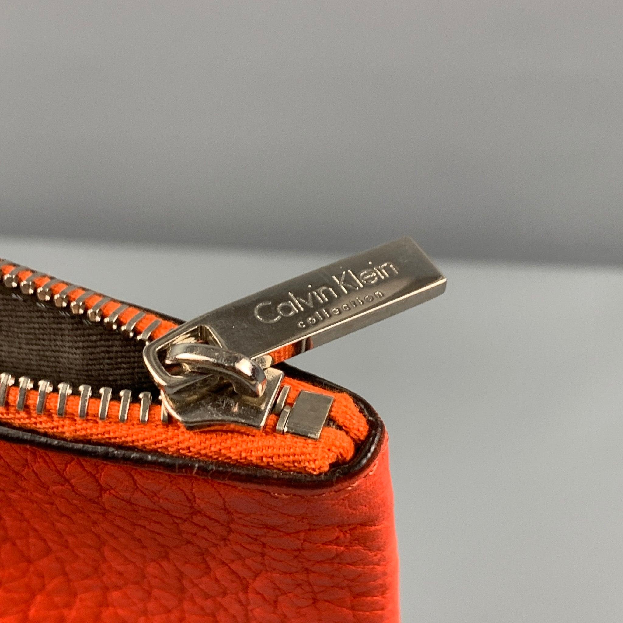 CALVIN KLEIN COLLECTION Orange Textured Leather Pouch Bag For Sale 3