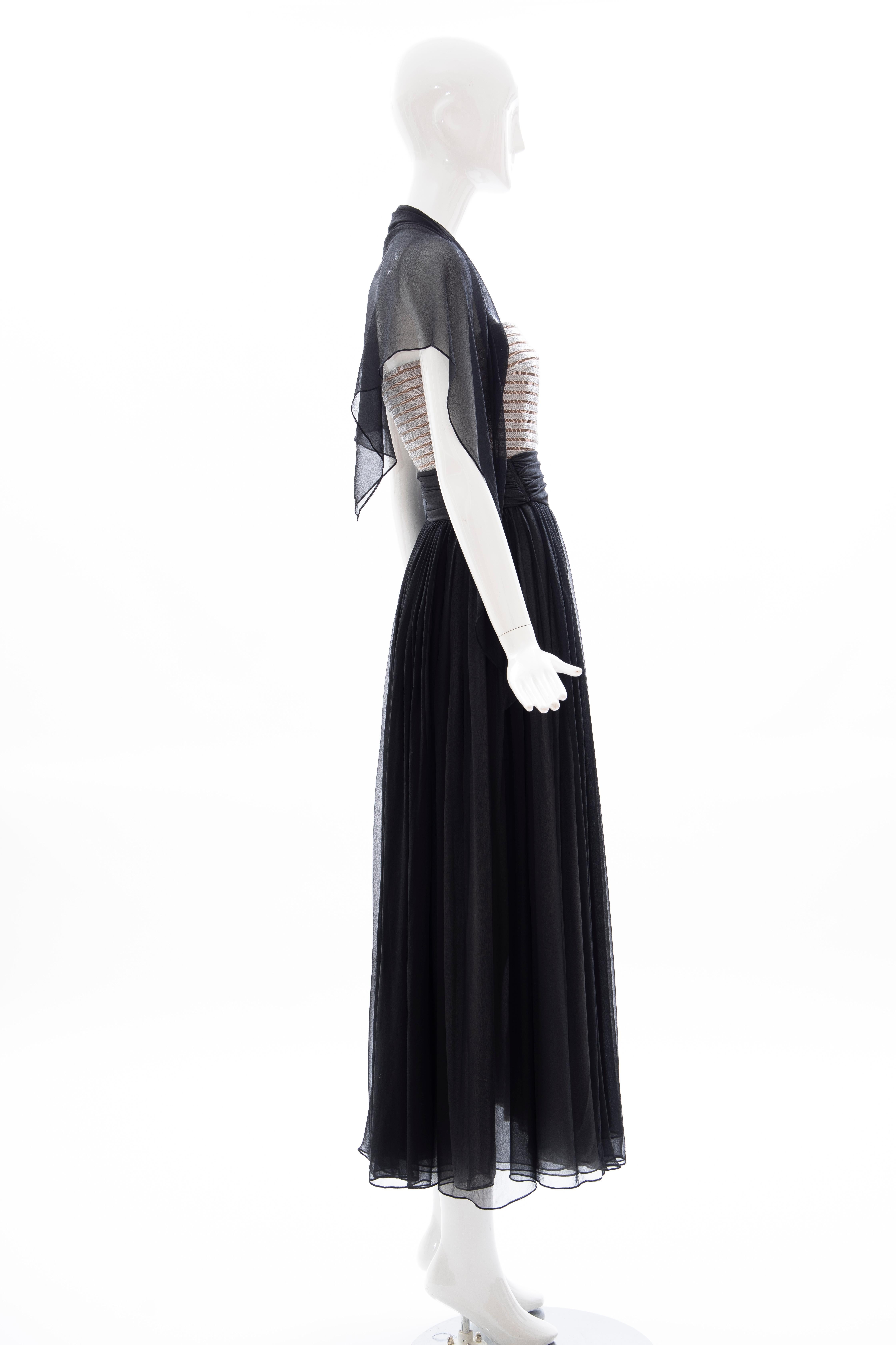 Black Calvin Klein Collection Runway Strapless Silk Chiffon Evening Dress, Spring 1989 For Sale