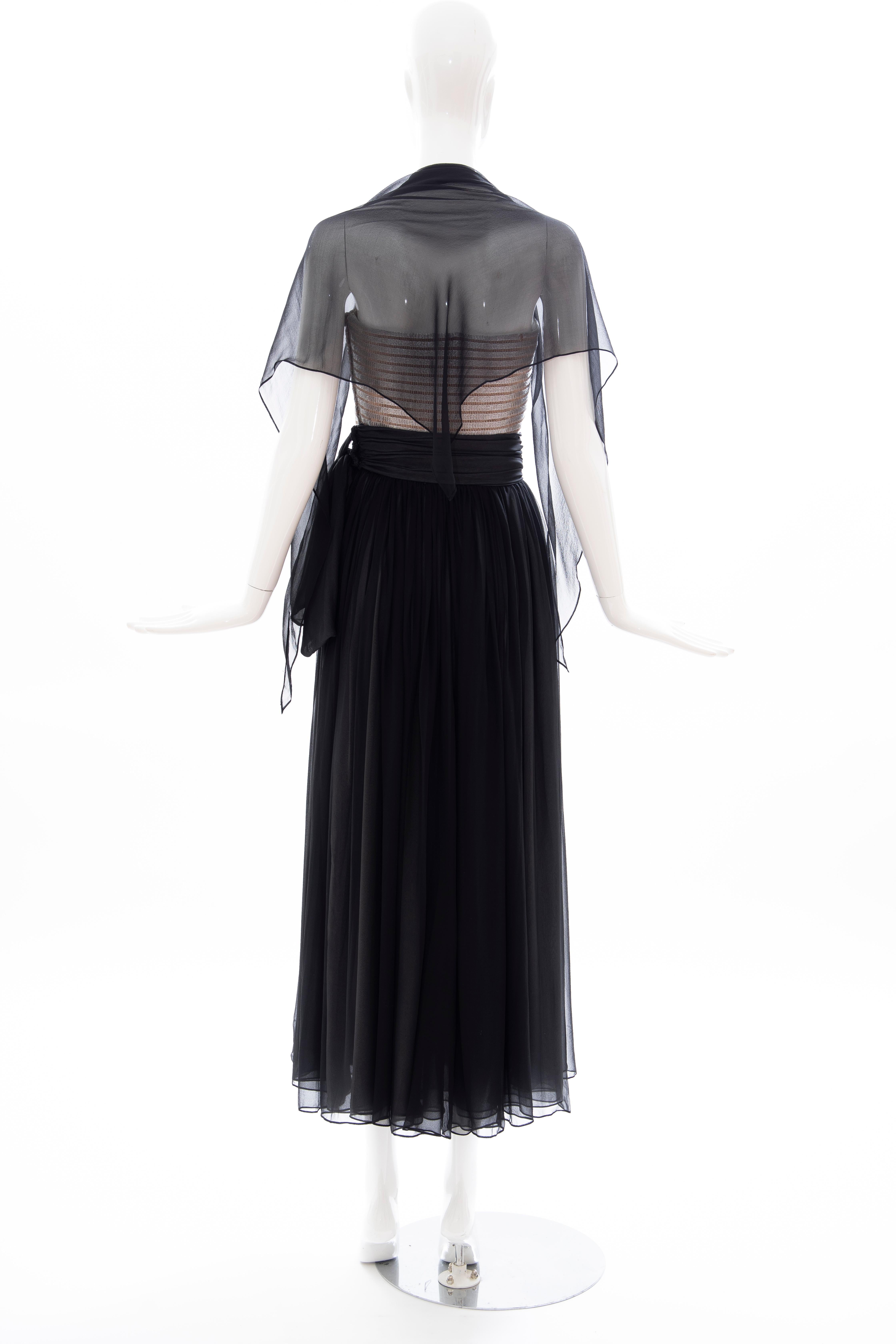 Women's Calvin Klein Collection Runway Strapless Silk Chiffon Evening Dress, Spring 1989 For Sale