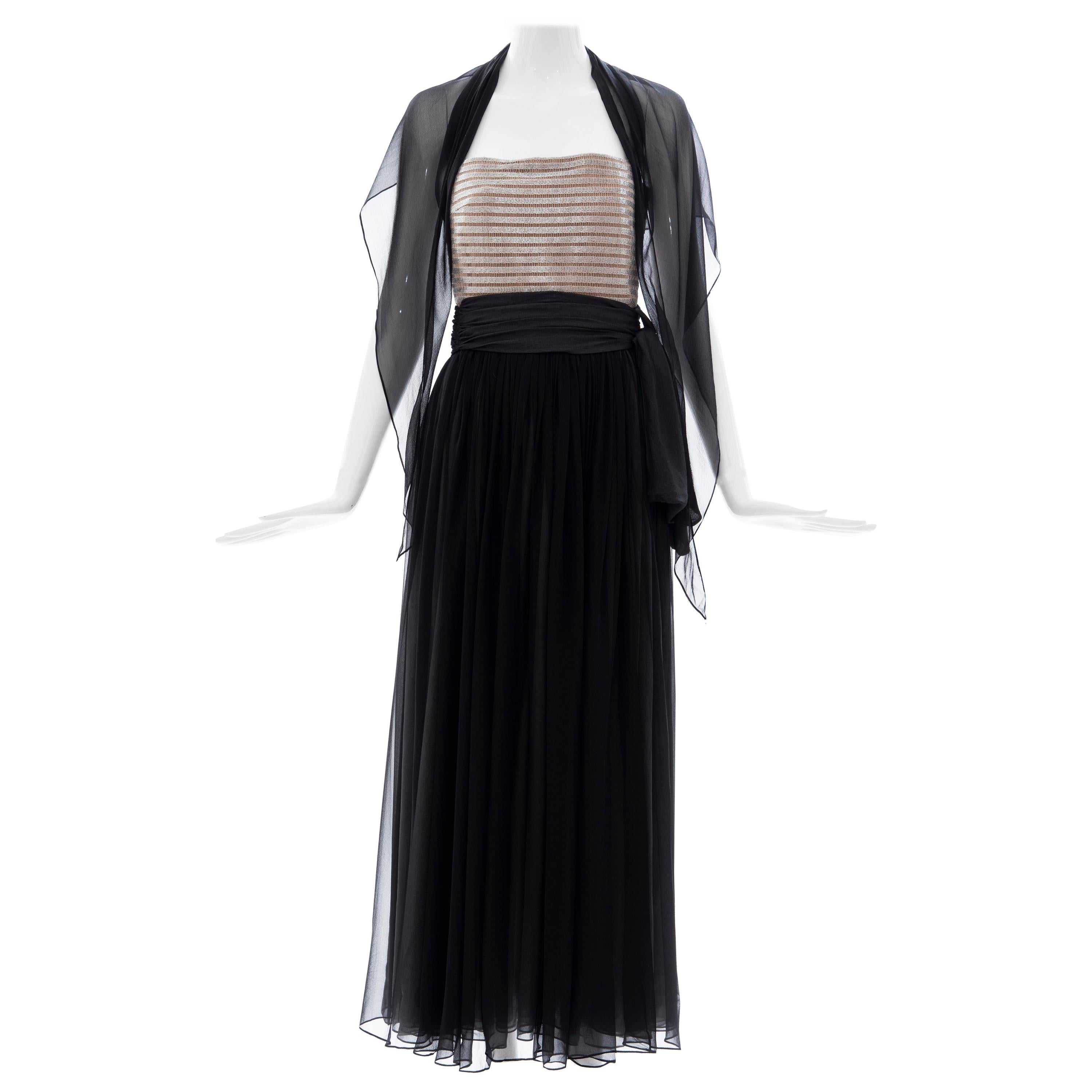 Calvin Klein Collection Runway Strapless Silk Chiffon Evening Dress, Spring 1989 For Sale