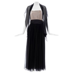 Vintage Calvin Klein Collection Runway Strapless Silk Chiffon Evening Dress, Spring 1989