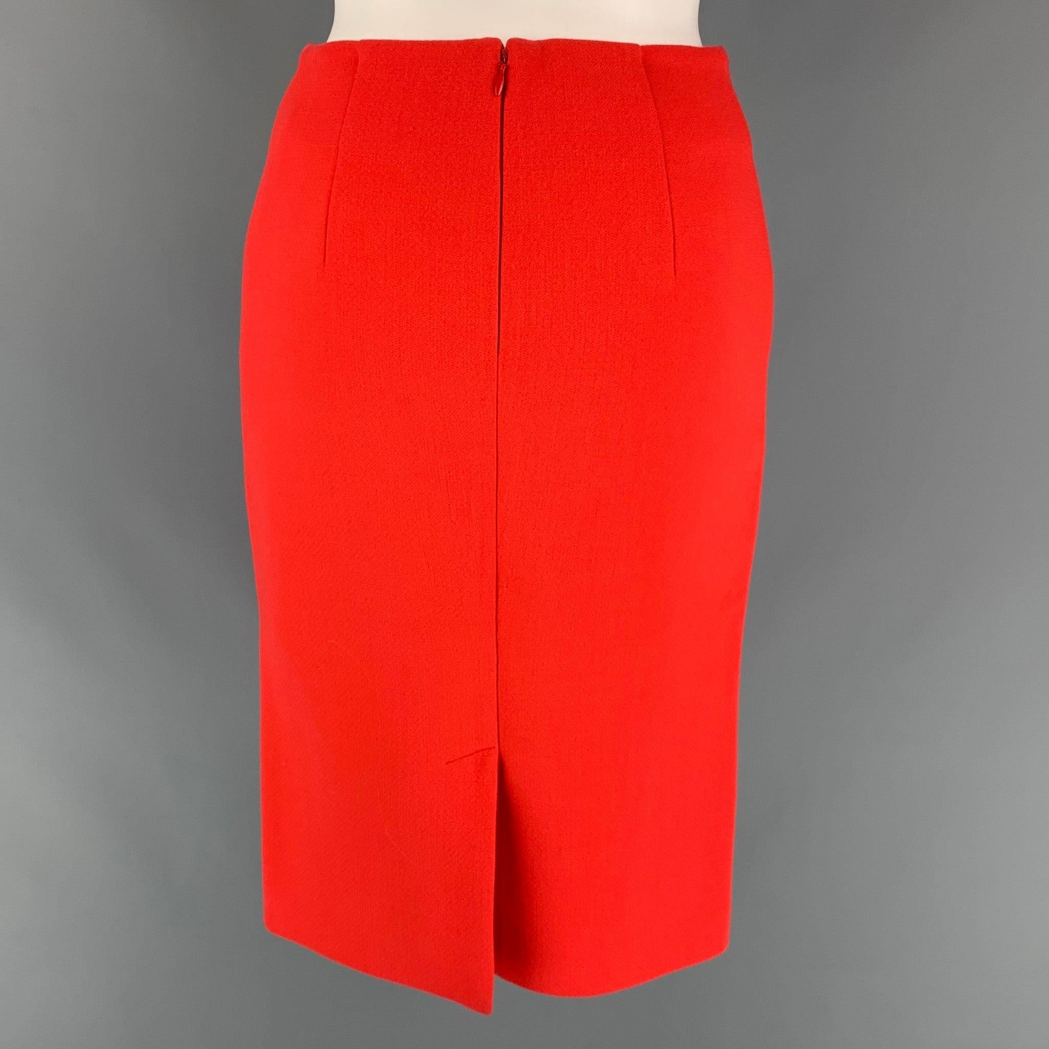 Red CALVIN KLEIN COLLECTION Size 0 Orange Crepe Pencil Knee Length Skirt For Sale