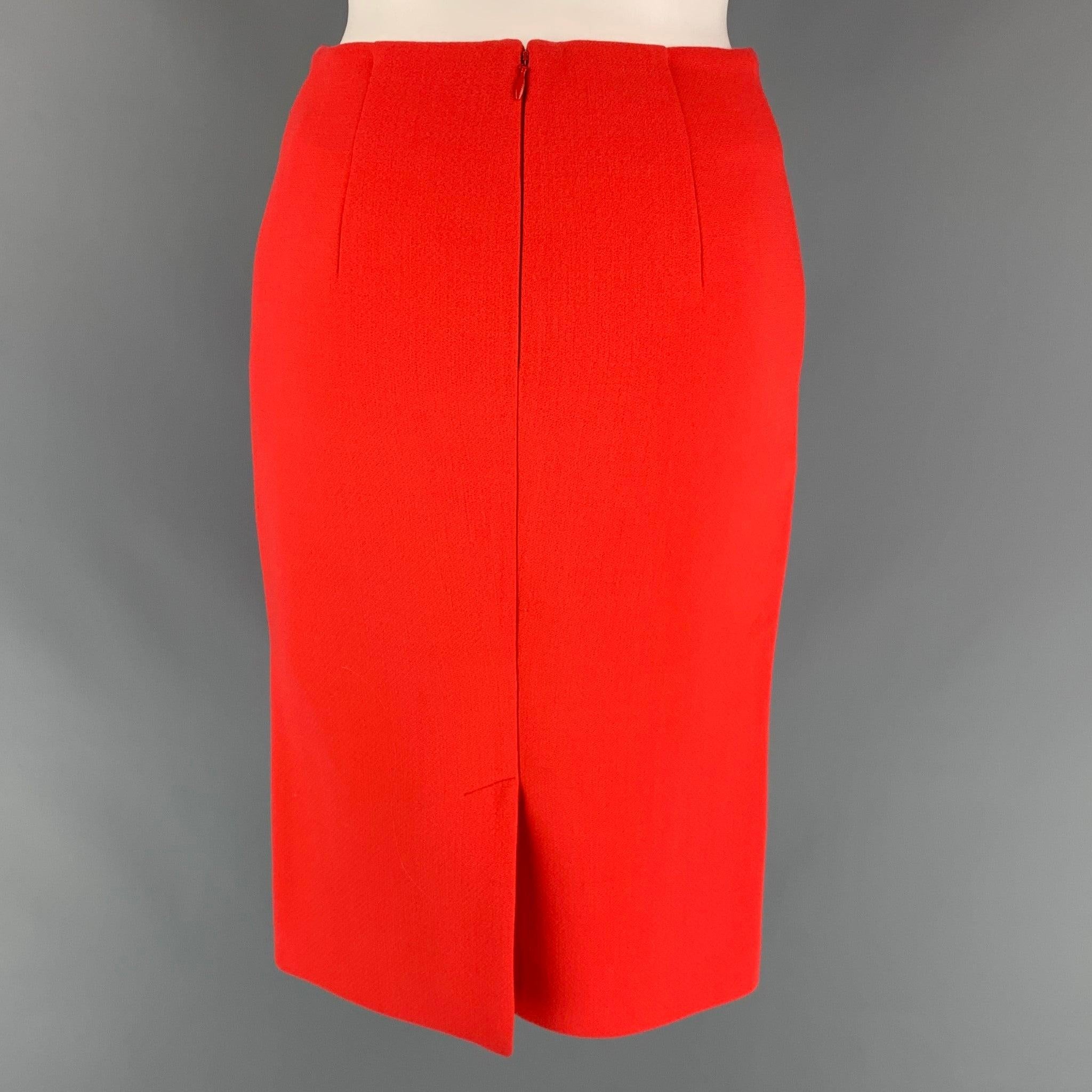 Women's CALVIN KLEIN COLLECTION Size 0 Orange Wool Below Knee Pencil Skirt For Sale