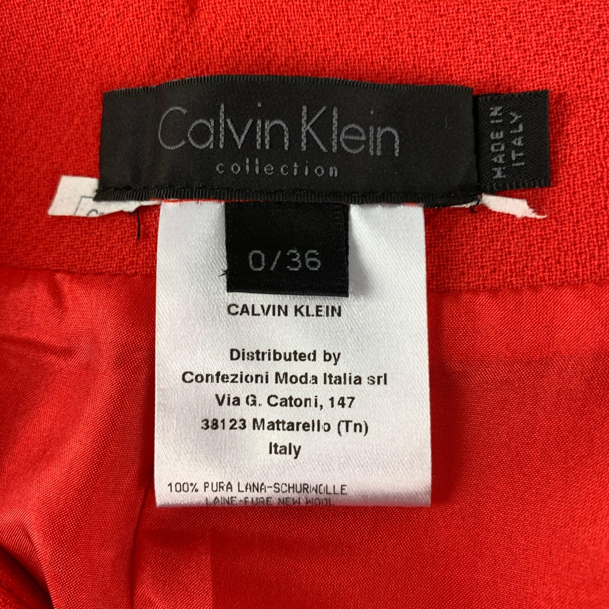 CALVIN KLEIN COLLECTION Size 0 Orange Wool Below Knee Pencil Skirt For Sale 1