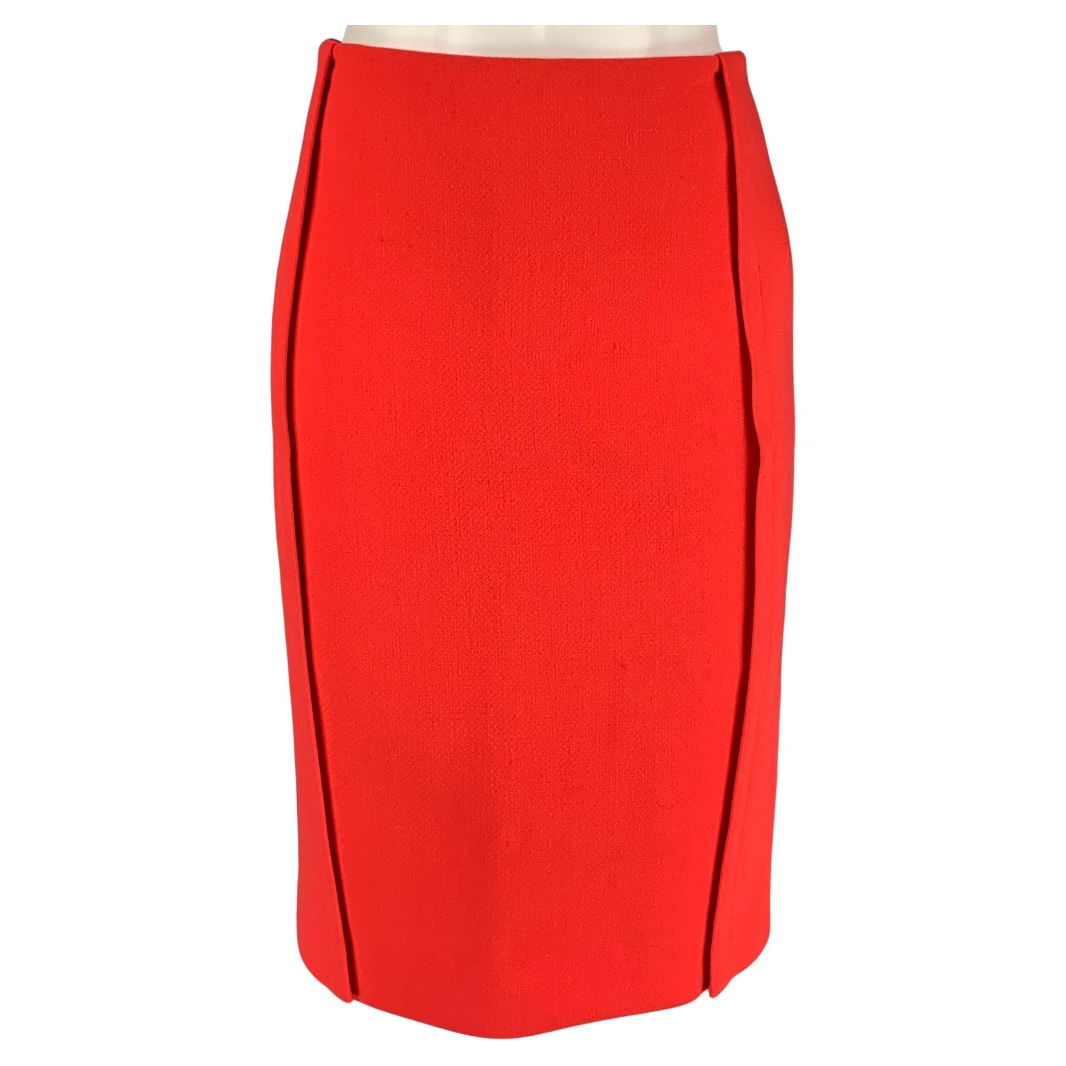 CALVIN KLEIN COLLECTION Size 0 Orange Wool Below Knee Pencil Skirt