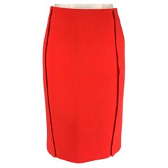 CALVIN KLEIN COLLECTION Size 0 Orange Wool Below Knee Pencil Skirt