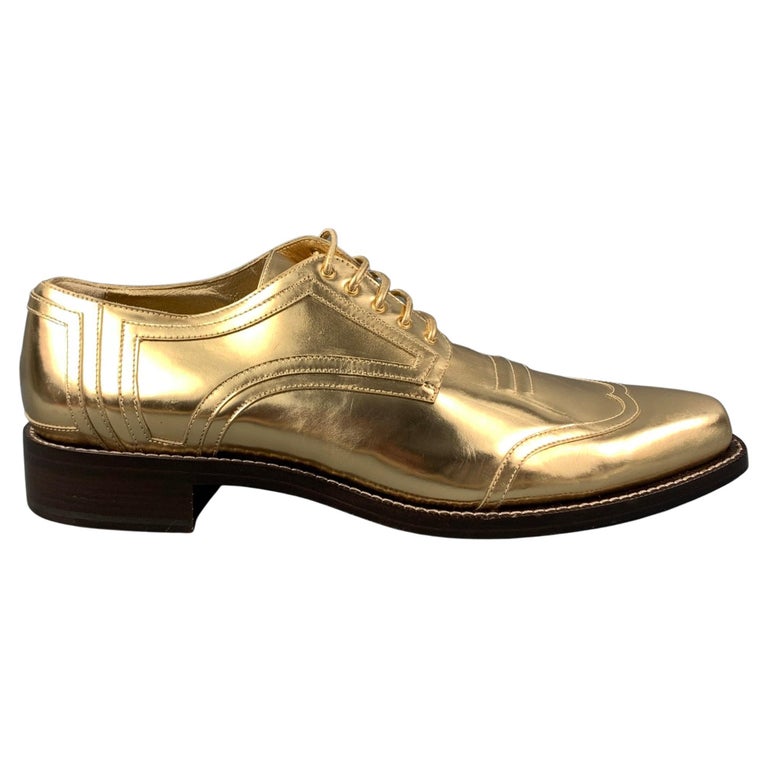 CALVIN KLEIN COLLECTION Size 12 Gold Leather Lace Up Shoes For Sale at  1stDibs