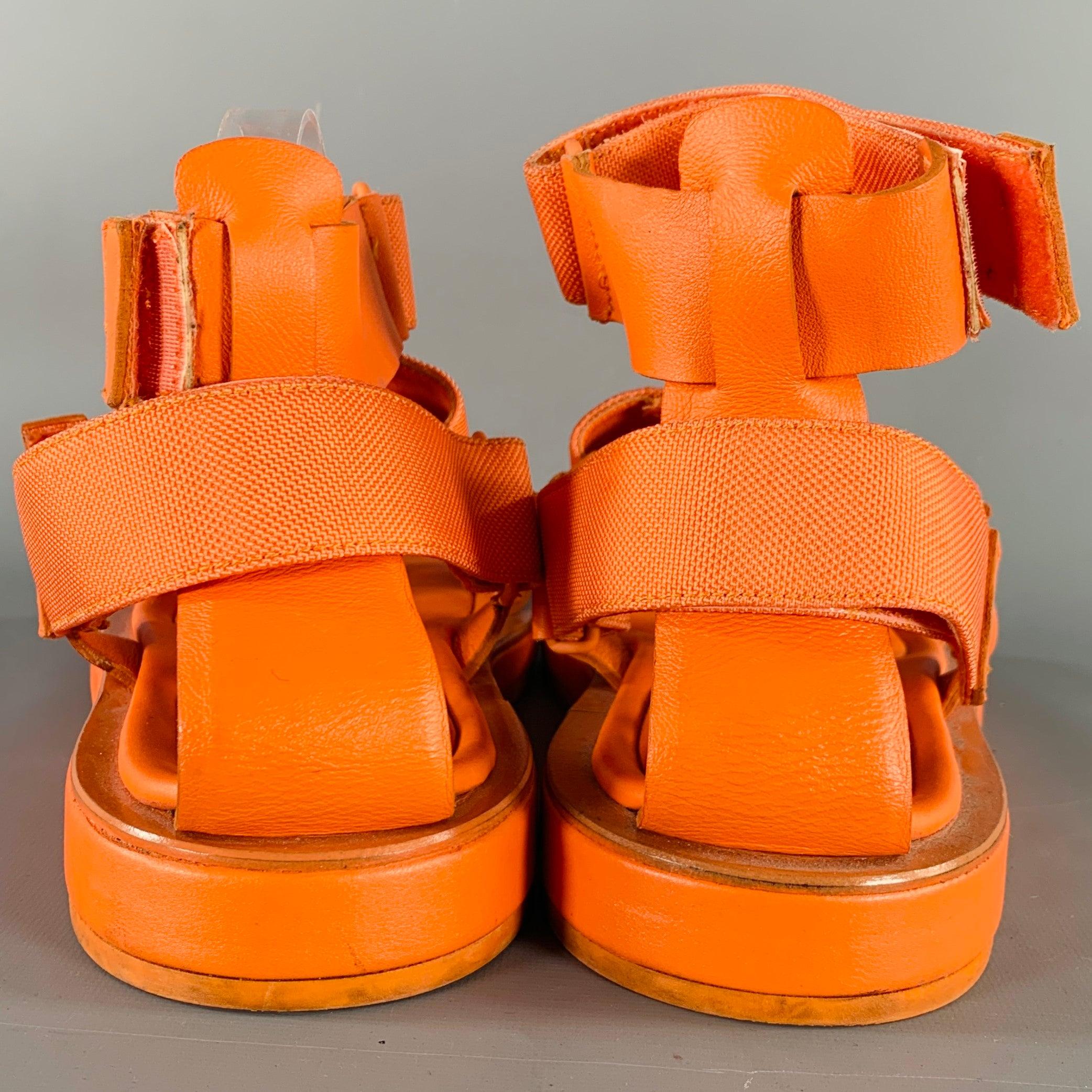 Men's CALVIN KLEIN COLLECTION Size 12 Orange Leather Straps Sandals For Sale