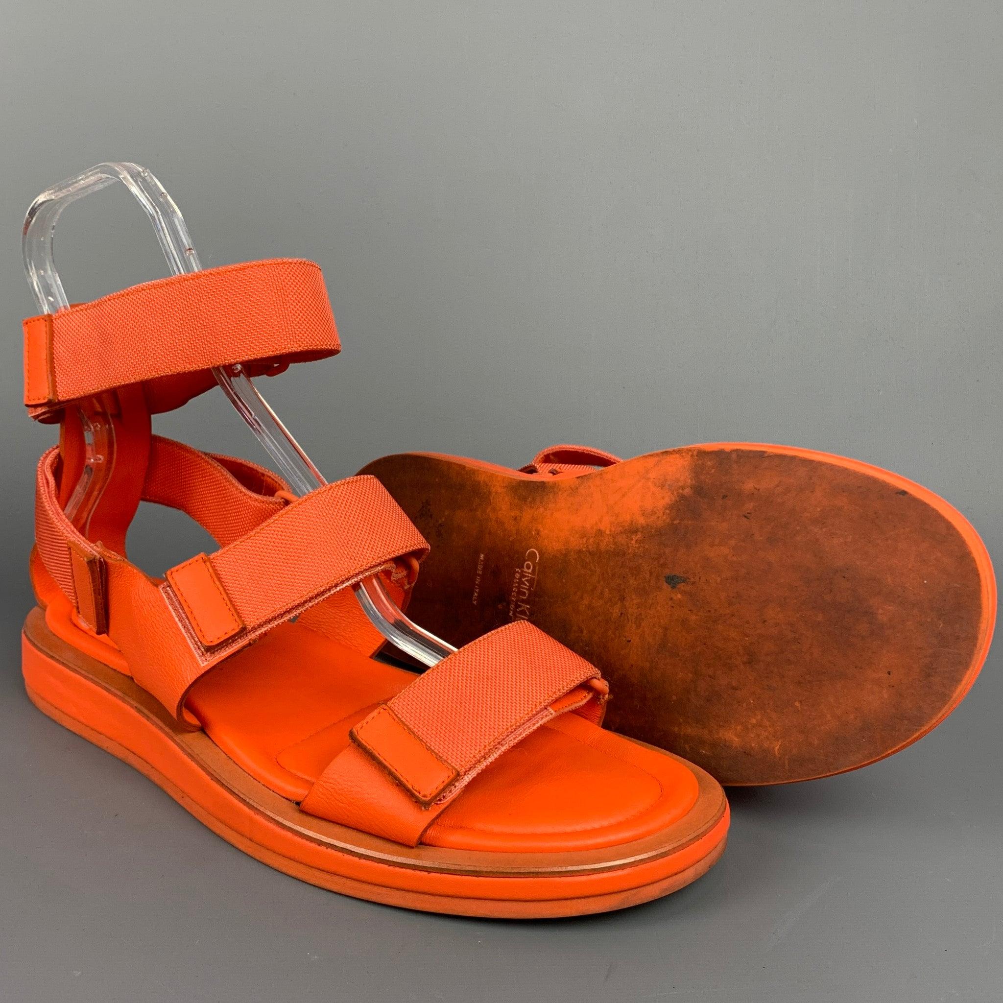 Men's CALVIN KLEIN COLLECTION Size 12 Orange Leather Straps Sandals