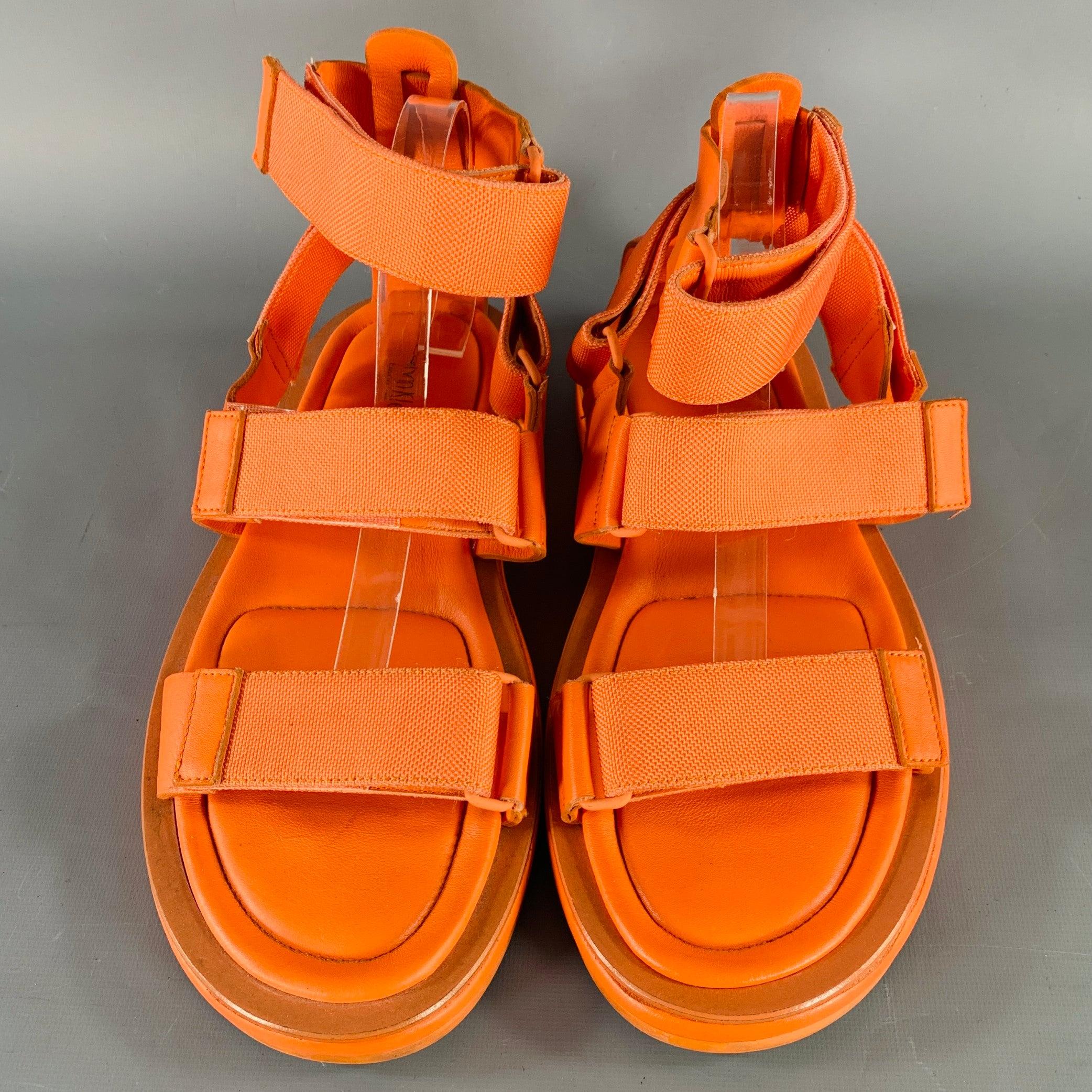 CALVIN KLEIN COLLECTION Size 12 Orange Leather Straps Sandals For Sale 1