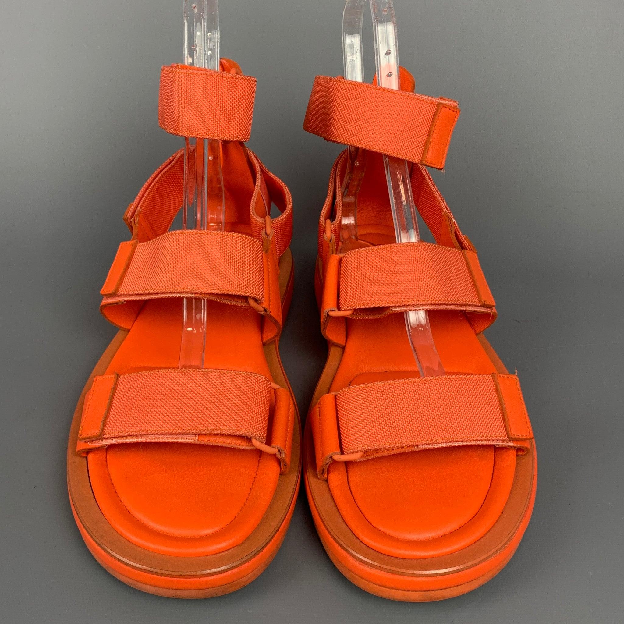 CALVIN KLEIN COLLECTION Size 12 Orange Leather Straps Sandals 1