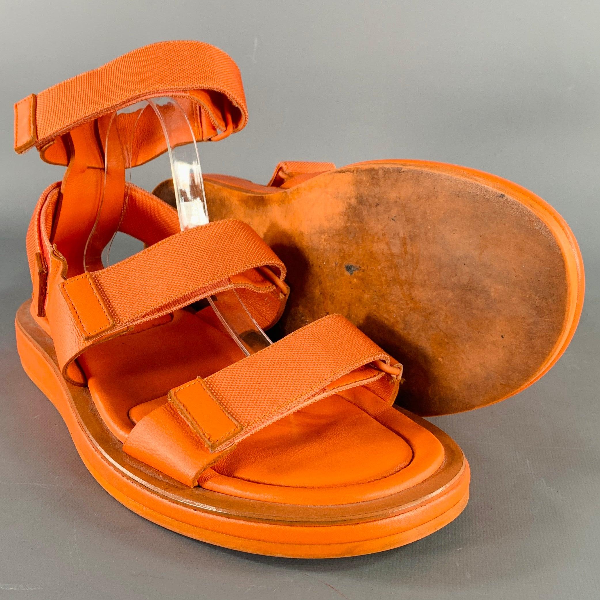 CALVIN KLEIN COLLECTION Size 12 Orange Leather Straps Sandals For Sale 2